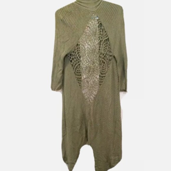 Women's Midi Cardigan Jacket  Knit Crochet Center Back Size XL green - Picture 3 of 12